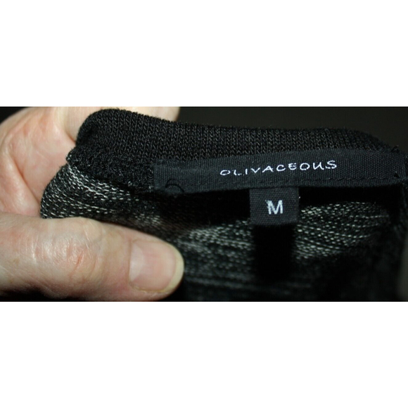 Olivaceous Hi-Low Sweater Black & Gray Sz M Leather Band LS GUC - Picture 6 of 6
